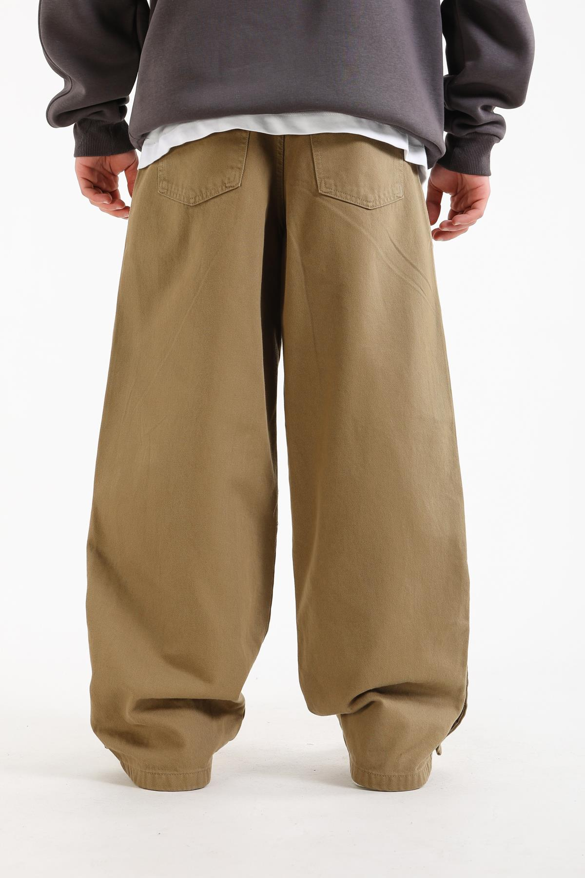 Zımba Detay Kahve Baggy Jean Pantolon