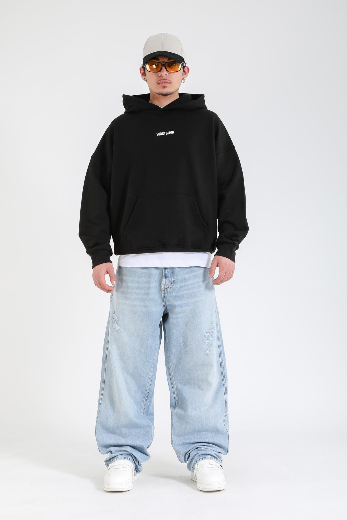 Zr Cep Baskılı Açık Mavi Baggy Jean Pantolon P1141