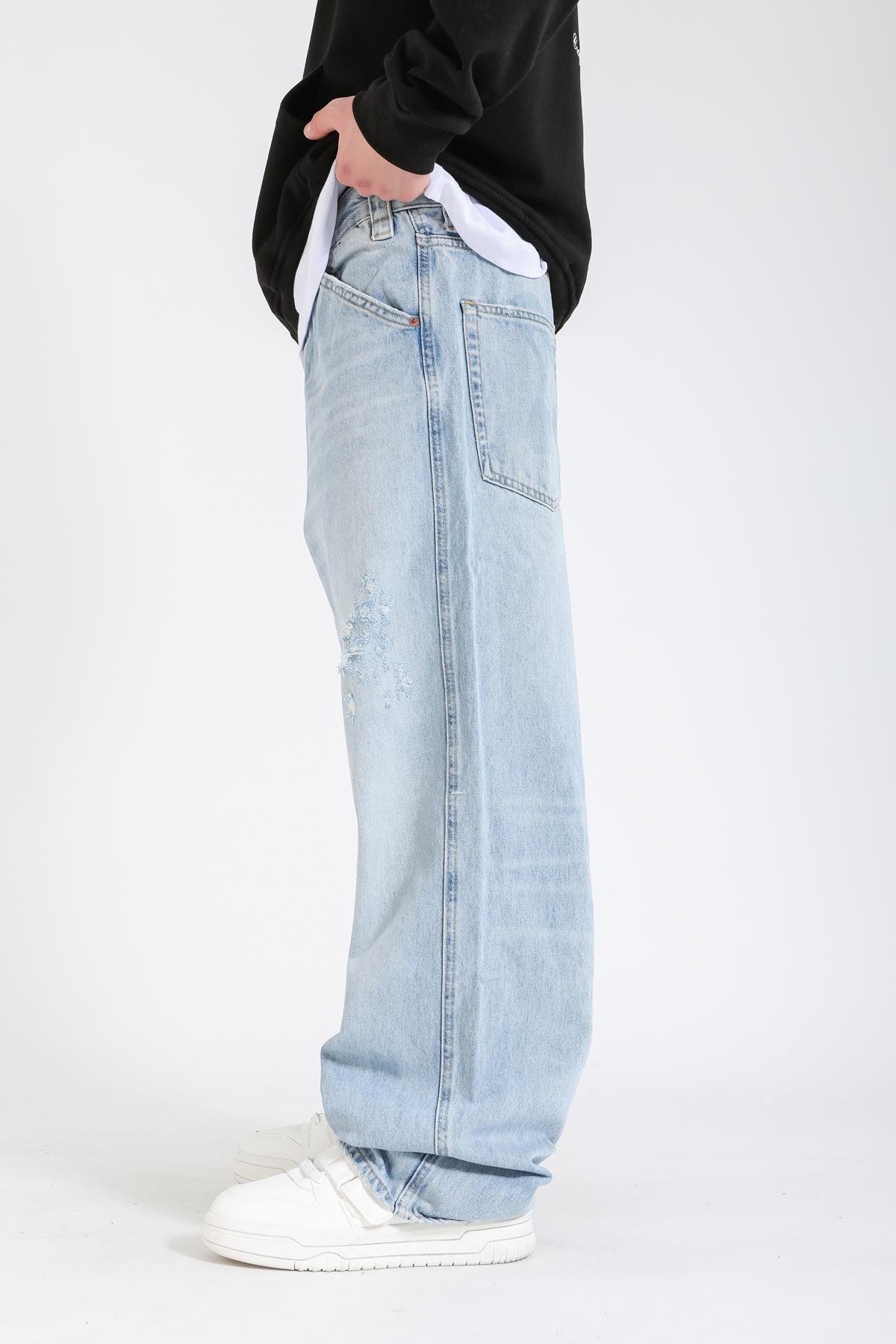Zr Cep Baskılı Açık Mavi Baggy Jean Pantolon P1141