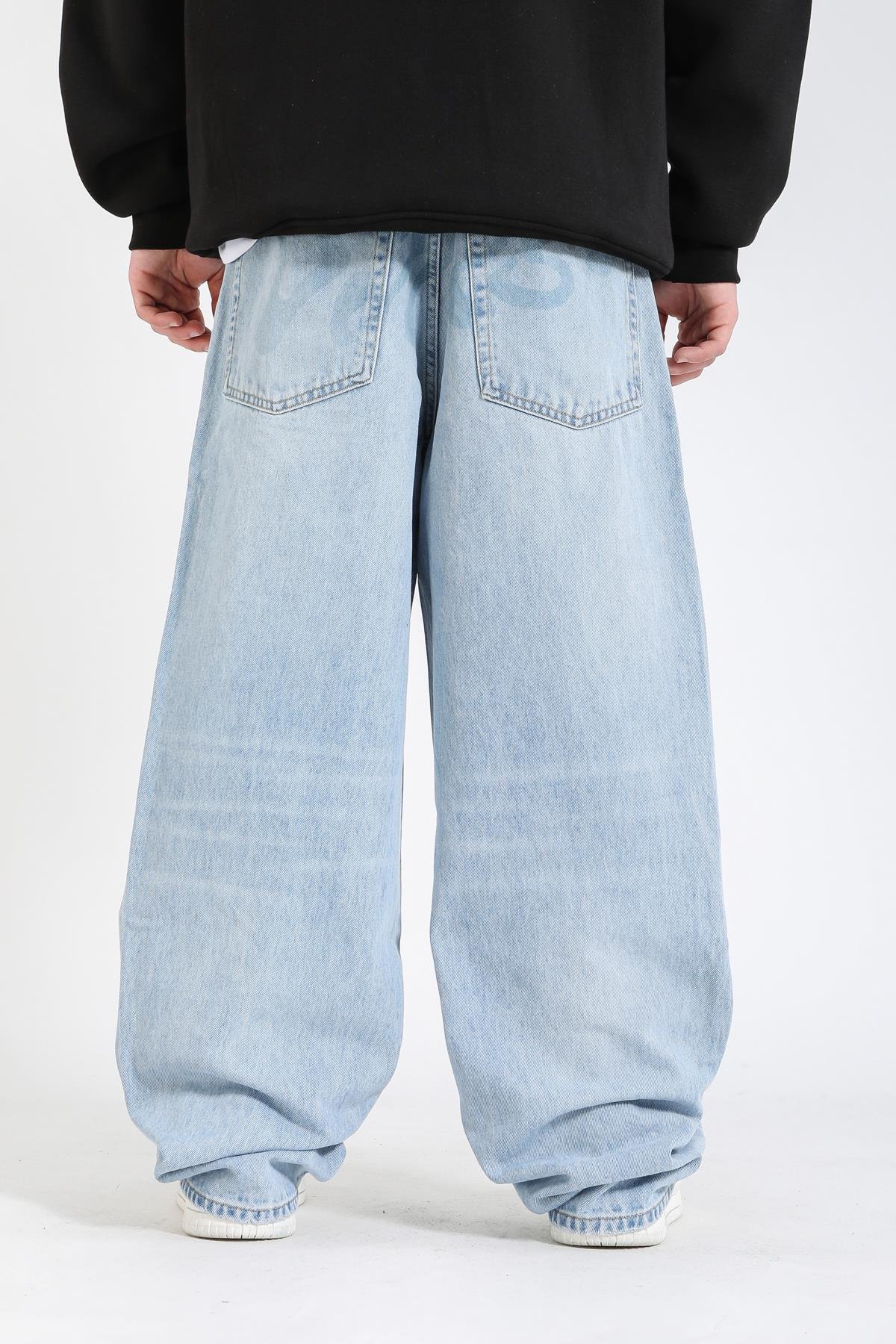 Zr Cep Baskılı Açık Mavi Baggy Jean Pantolon P1141