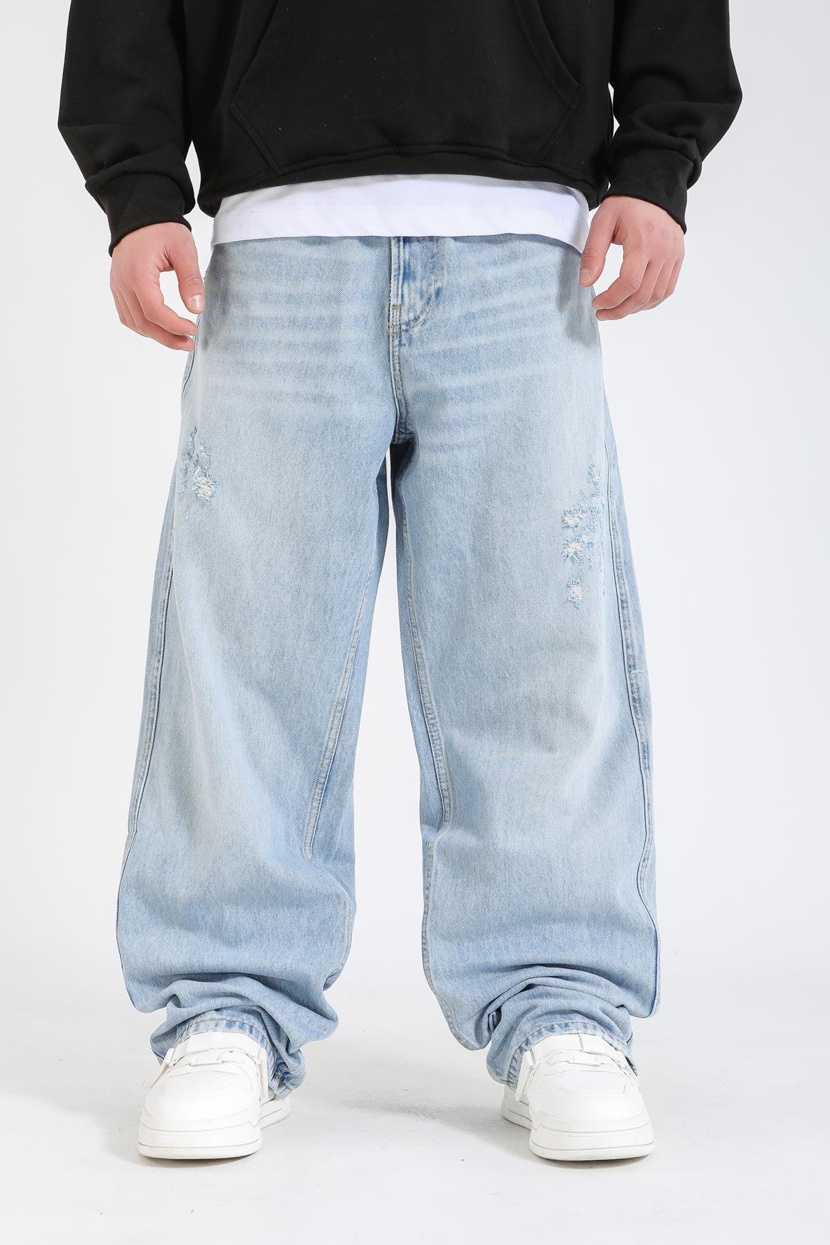 Zr Cep Baskılı Açık Mavi Baggy Jean Pantolon P1141