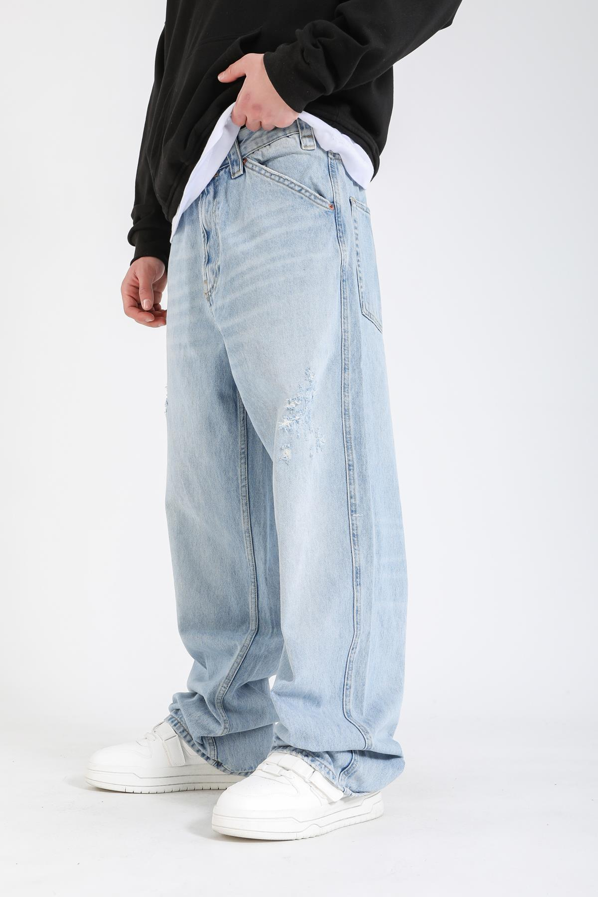Zr Cep Baskılı Açık Mavi Baggy Jean Pantolon P1141