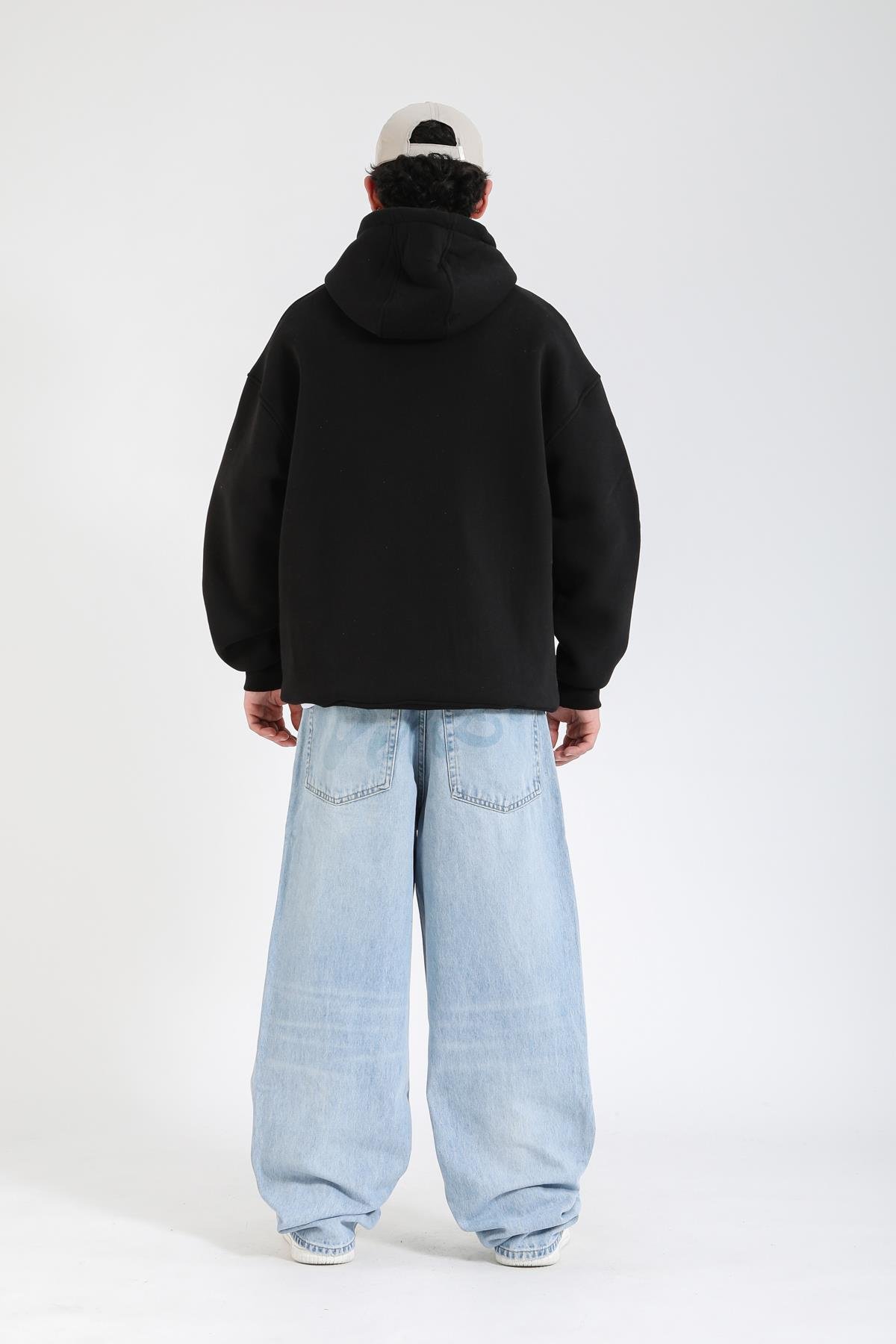 Zr Cep Baskılı Açık Mavi Baggy Jean Pantolon P1141