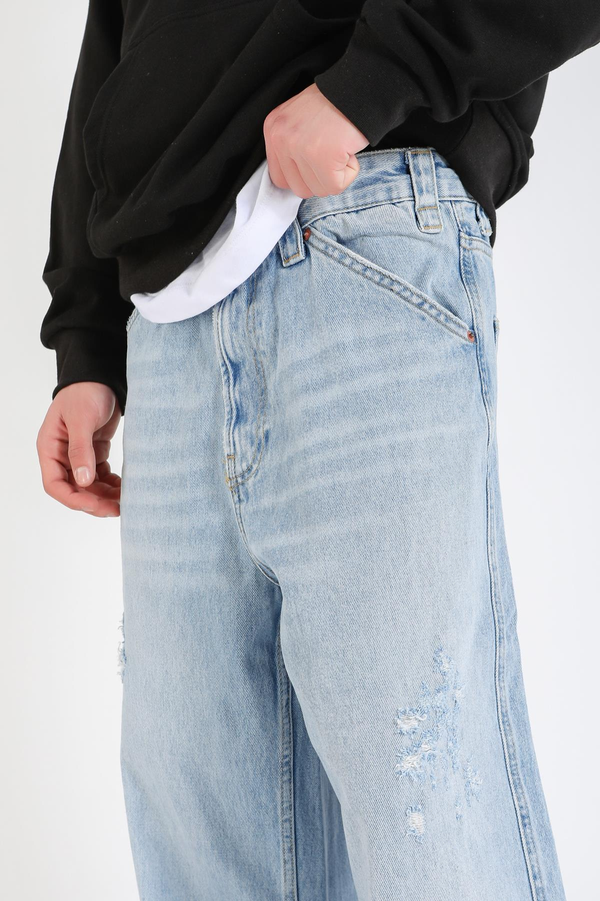 Zr Cep Baskılı Açık Mavi Baggy Jean Pantolon P1141
