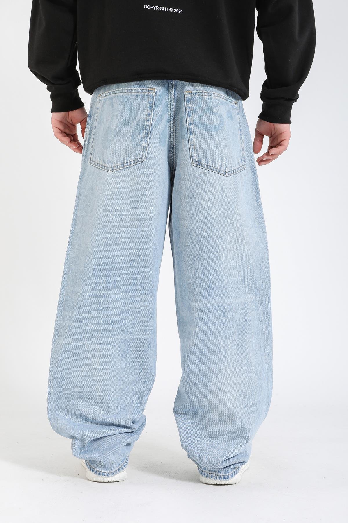 Zr Cep Baskılı Açık Mavi Baggy Jean Pantolon P1141