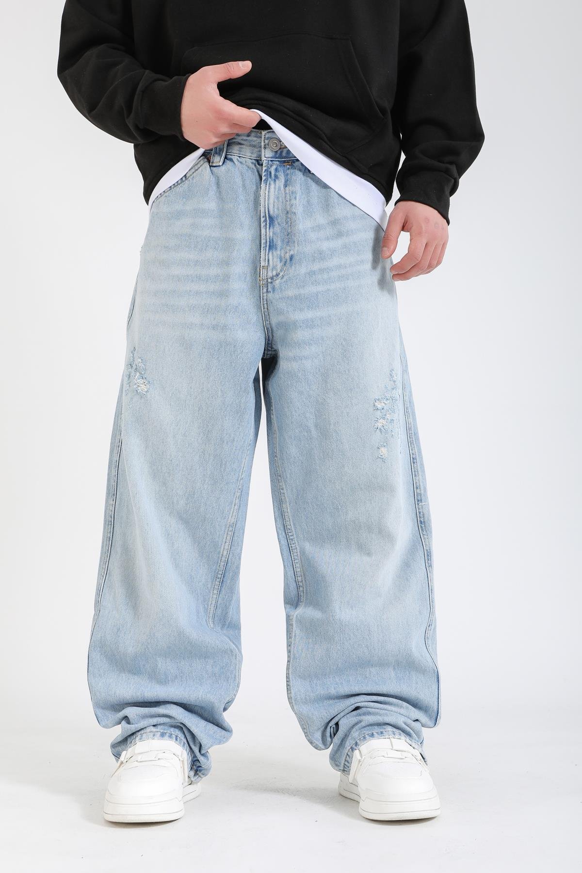 Zr Cep Baskılı Açık Mavi Baggy Jean Pantolon P1141