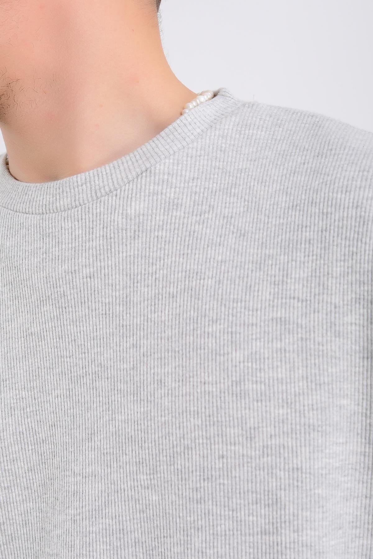 Zr Fitilli Kumaş Gri Oversize Sweatshirt SW1200