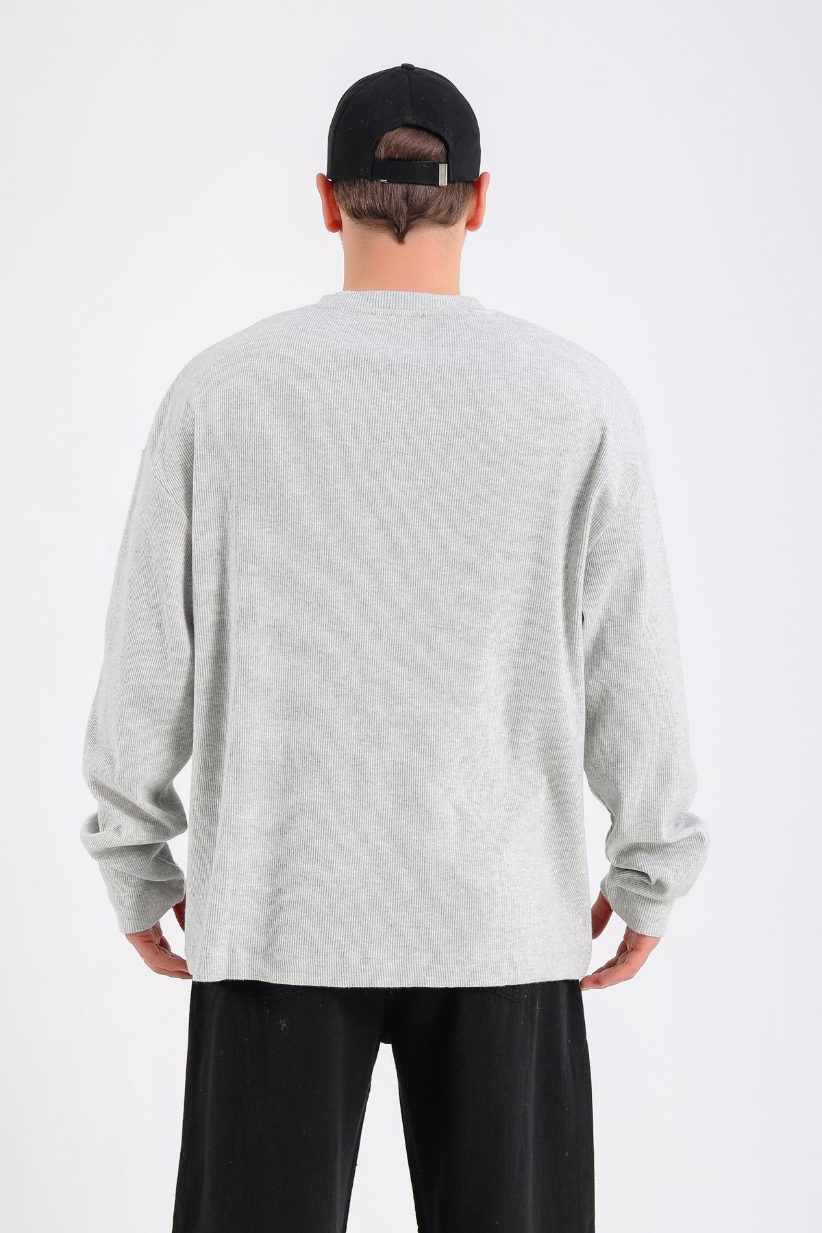 Zr Fitilli Kumaş Gri Oversize Sweatshirt SW1200