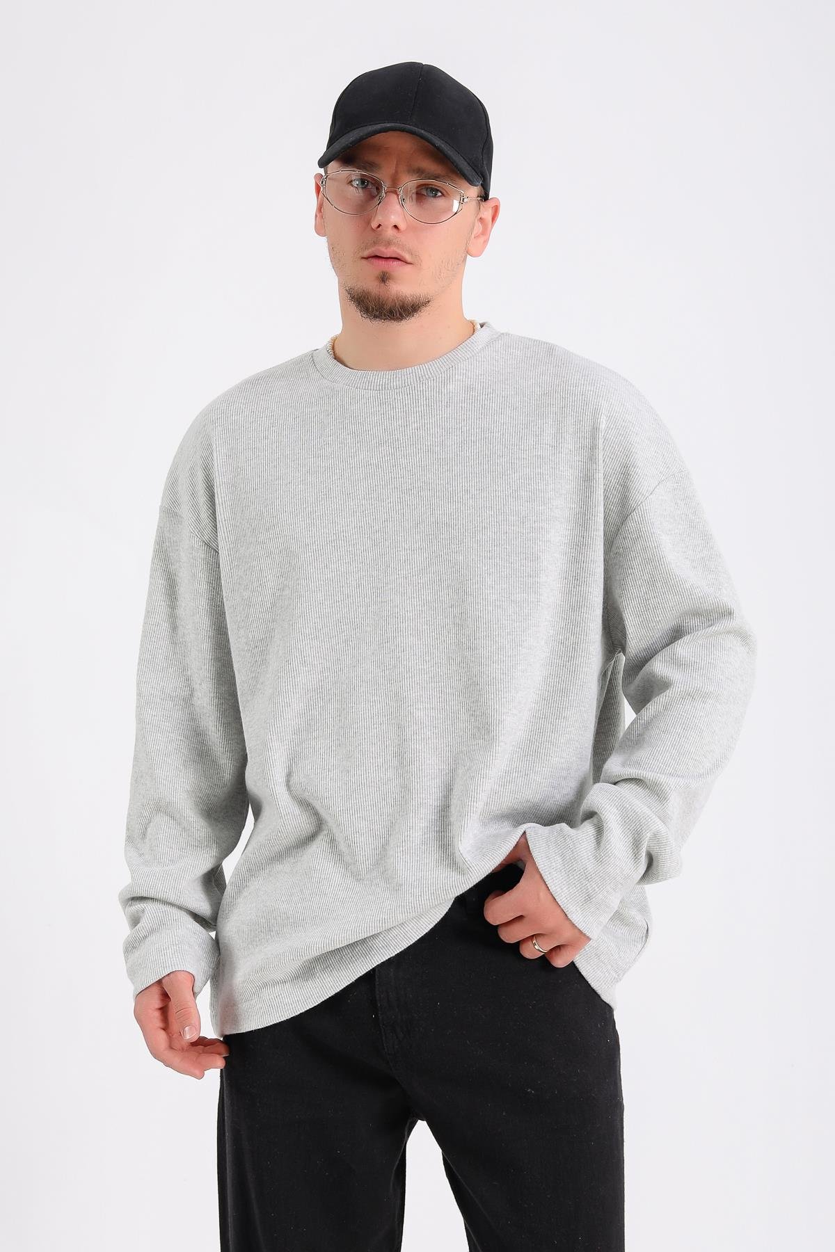 Zr Fitilli Kumaş Gri Oversize Sweatshirt SW1200