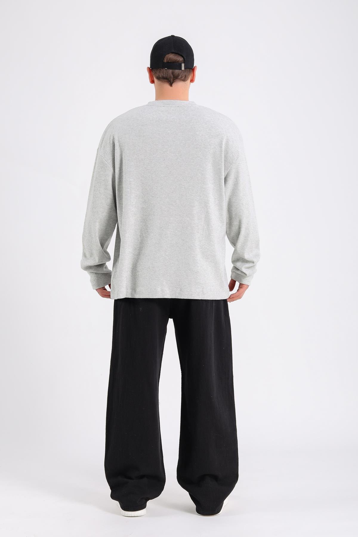 Zr Fitilli Kumaş Gri Oversize Sweatshirt SW1200