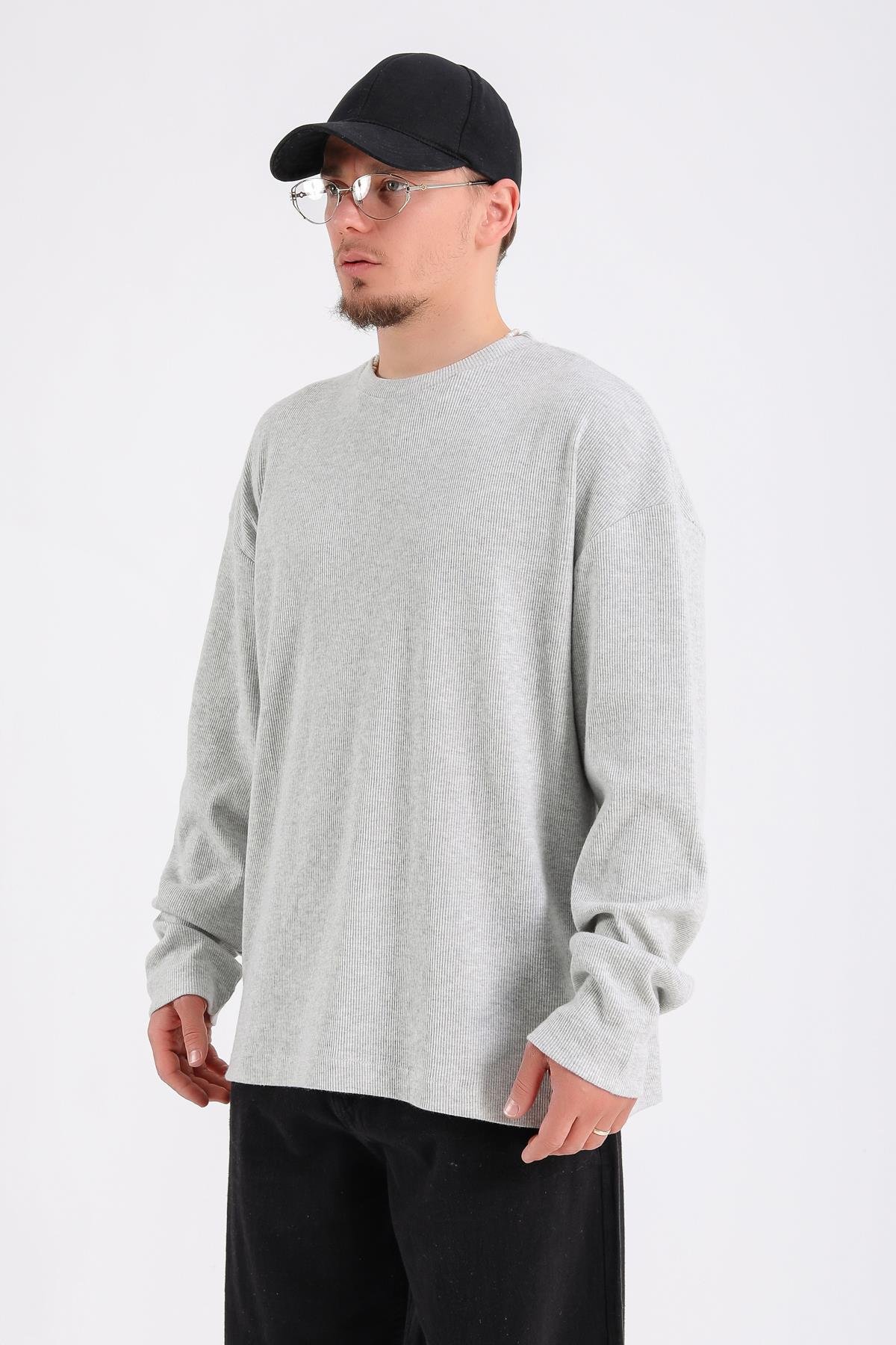 Zr Fitilli Kumaş Gri Oversize Sweatshirt SW1200