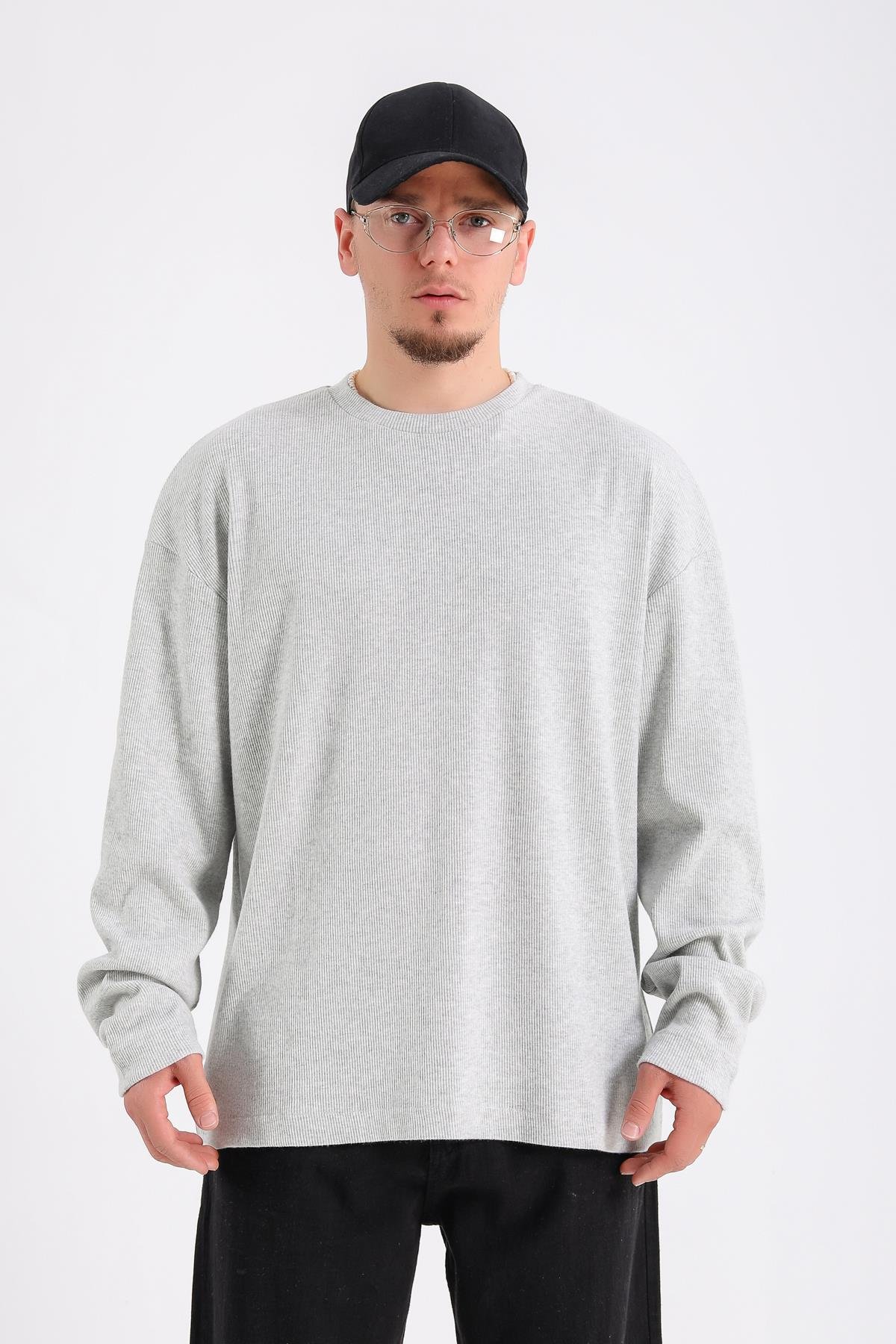 Zr Fitilli Kumaş Gri Oversize Sweatshirt SW1200
