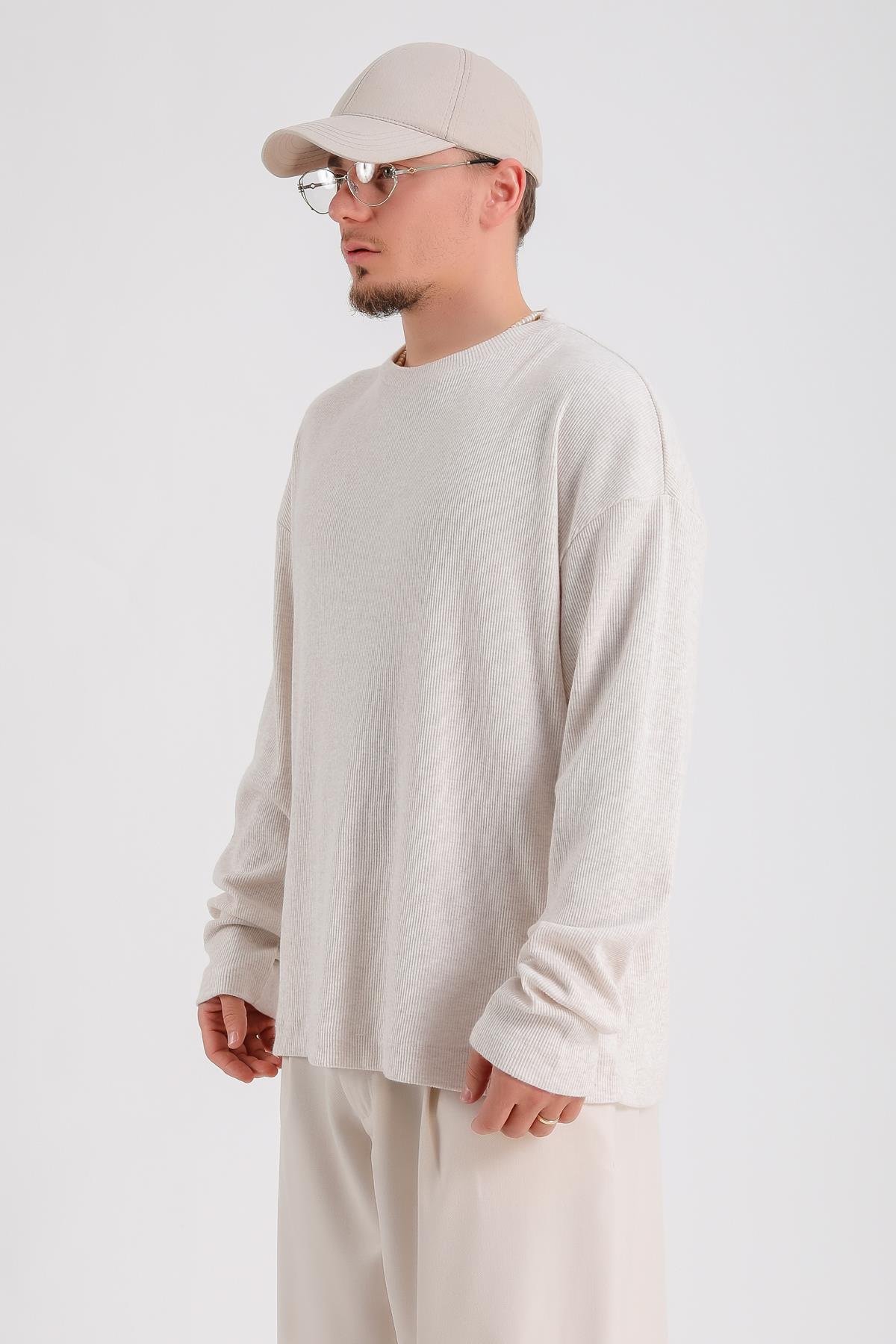 Zr Fitilli Kumaş Krem Oversize Sweatshirt SW1201
