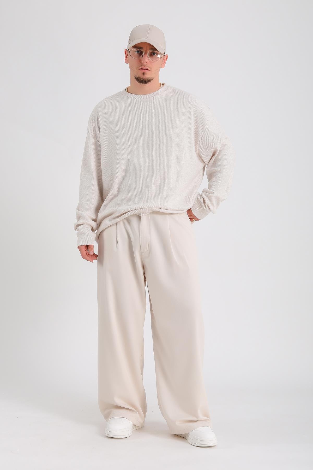 Zr Fitilli Kumaş Krem Oversize Sweatshirt SW1201