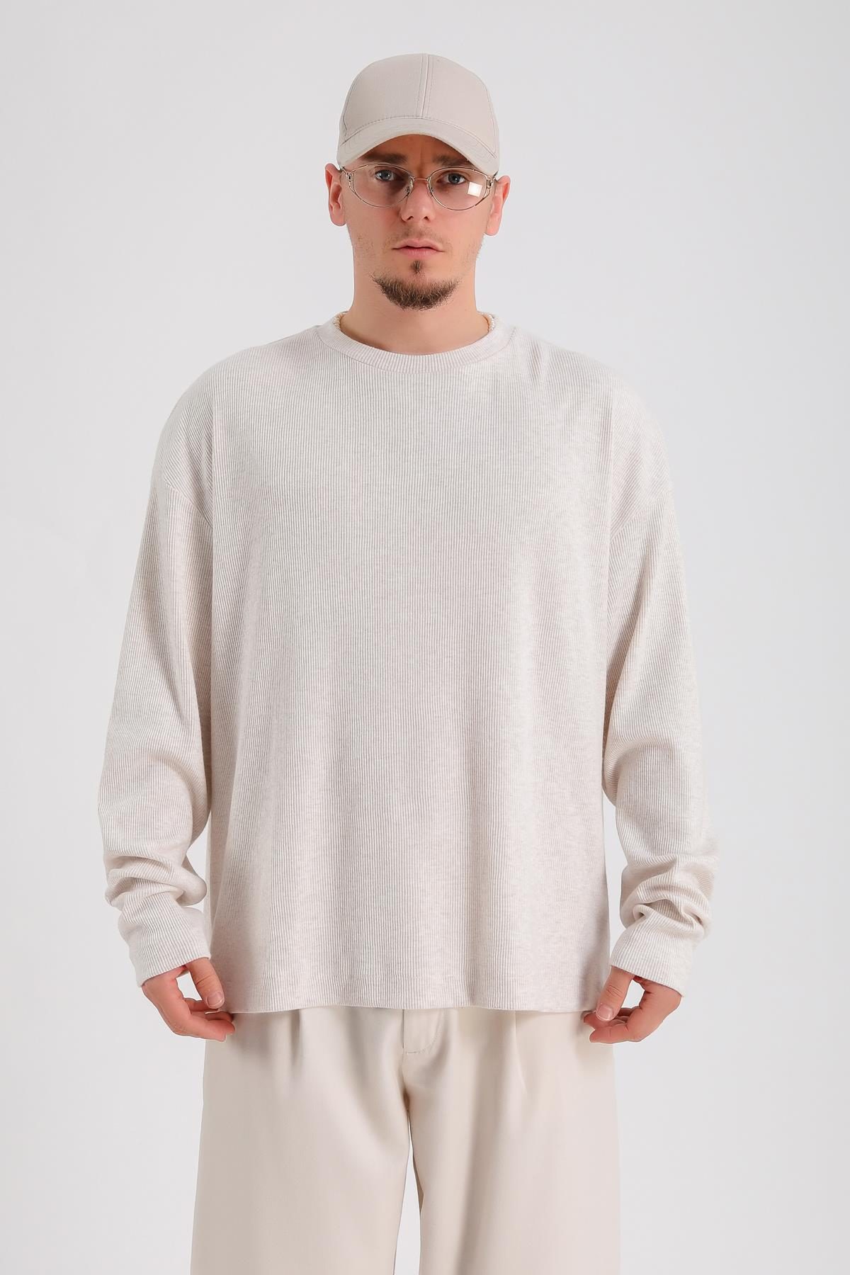 Zr Fitilli Kumaş Krem Oversize Sweatshirt SW1201
