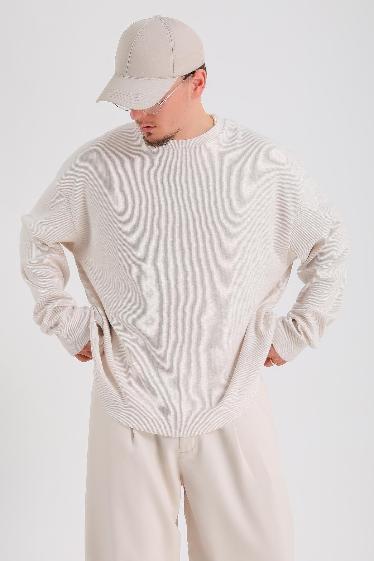 Zr Fitilli Kumaş Krem Oversize Sweatshirt SW1201