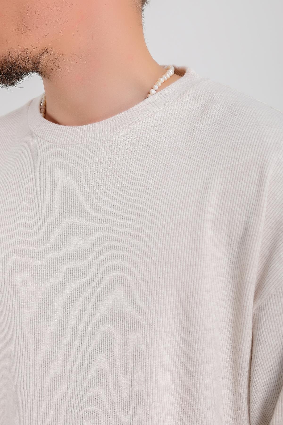 Zr Fitilli Kumaş Krem Oversize Sweatshirt SW1201