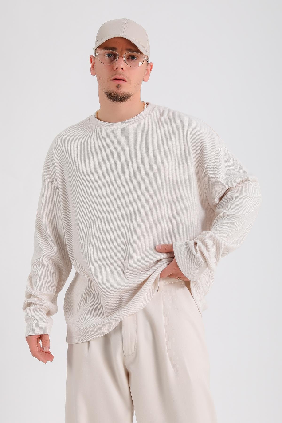 Zr Fitilli Kumaş Krem Oversize Sweatshirt SW1201