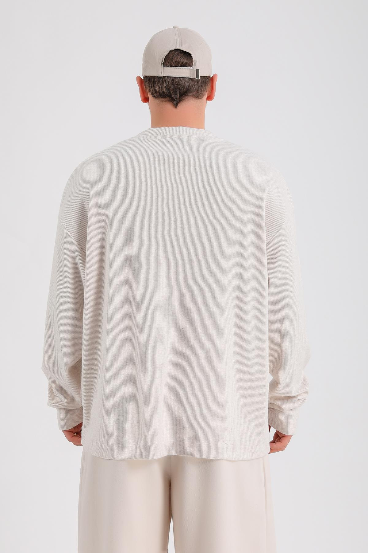 Zr Fitilli Kumaş Krem Oversize Sweatshirt SW1201