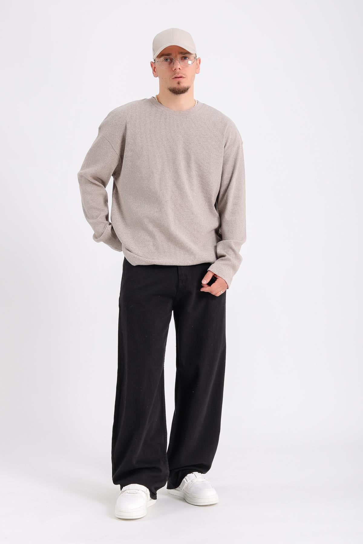 Zr Fitilli Kumaş Nude Oversize Sweatshirt SW1199