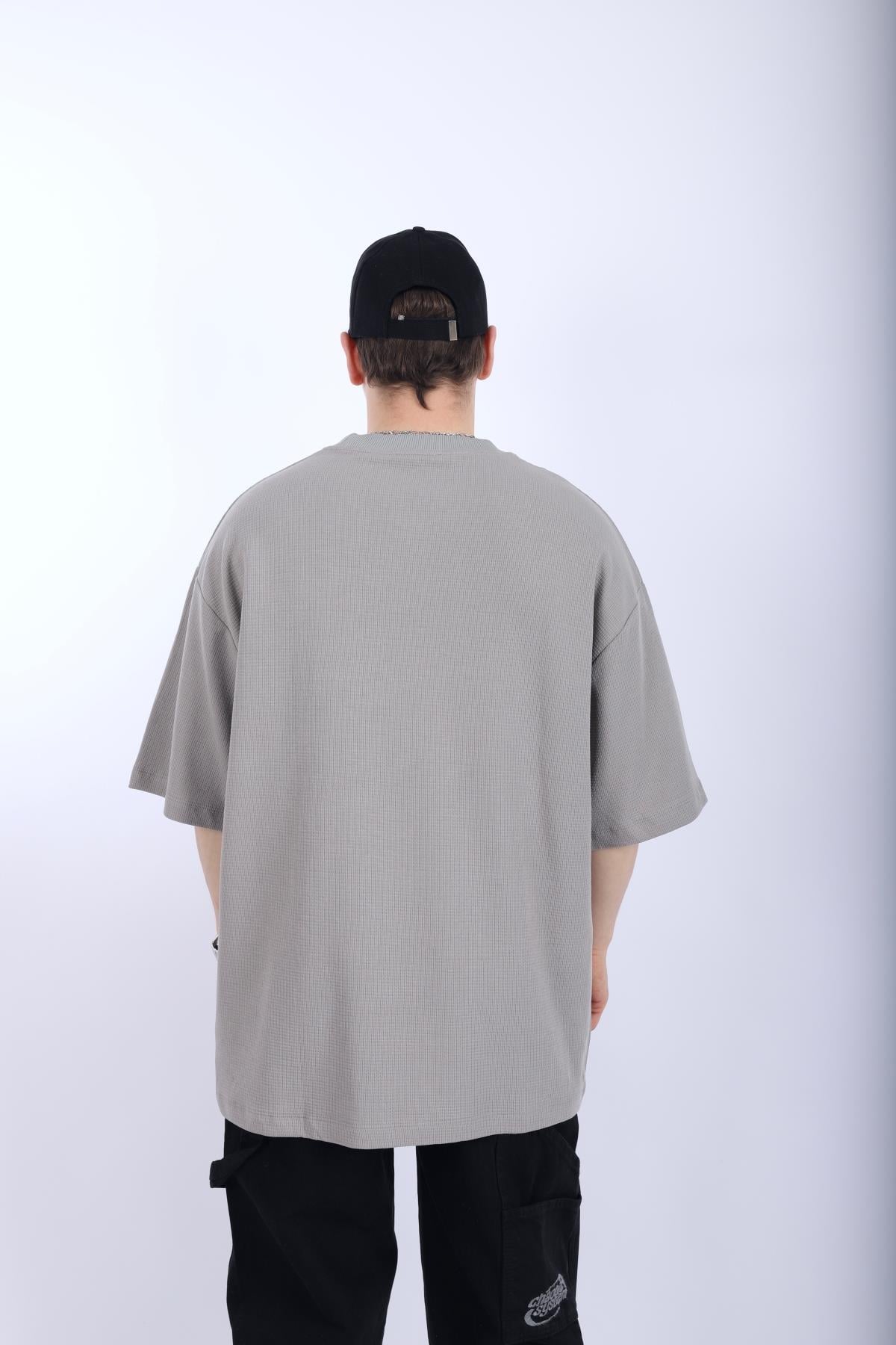 Zr Gri Waffle Kumaş Oversize Tshirt T991
