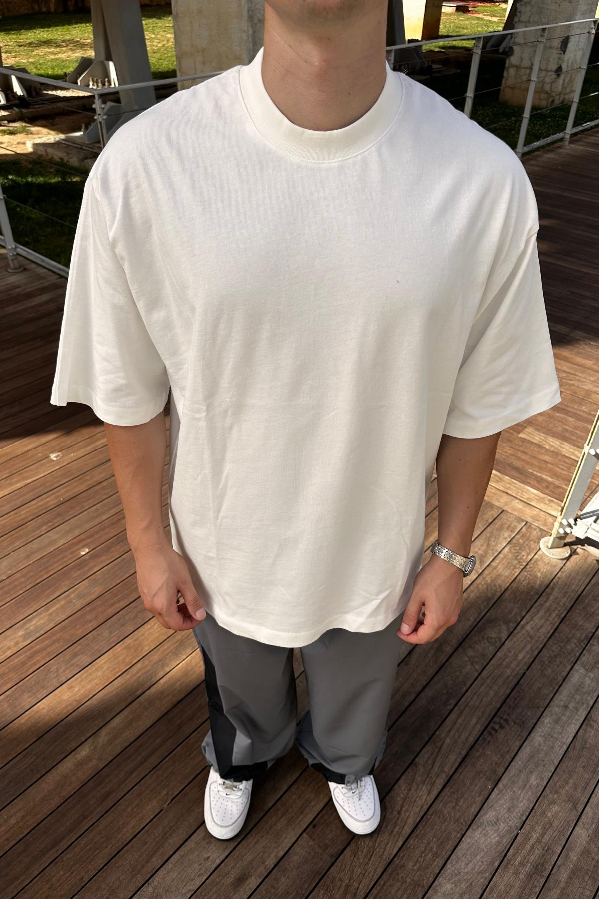 Zr Krem Tok Kumaş Oversize Tshirt  T1137