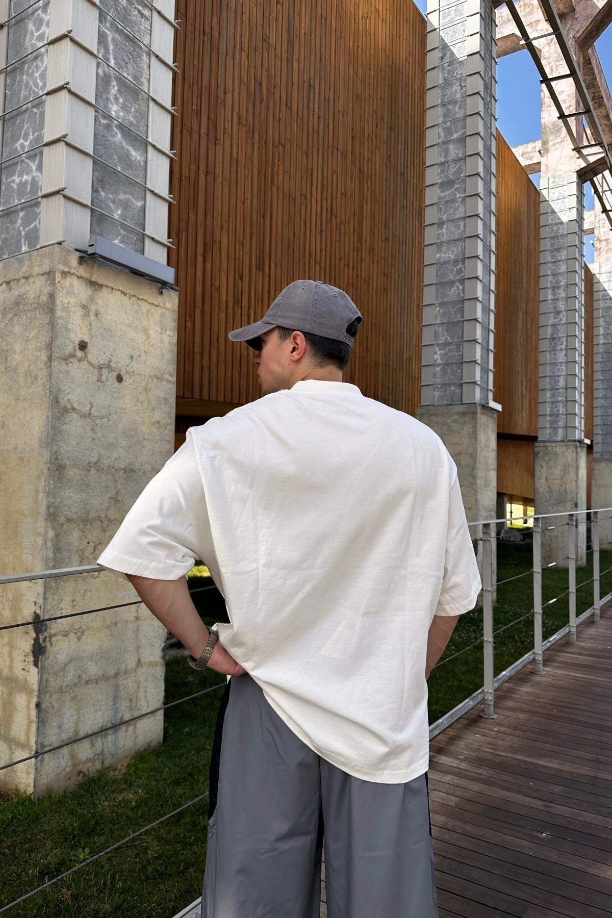 Zr Krem Tok Kumaş Oversize Tshirt  T1137