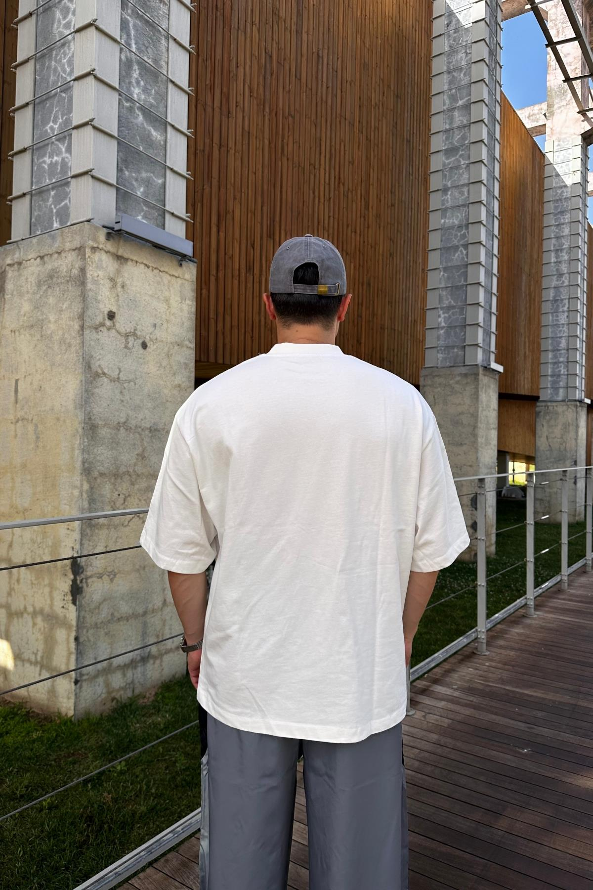 Zr Krem Tok Kumaş Oversize Tshirt  T1137