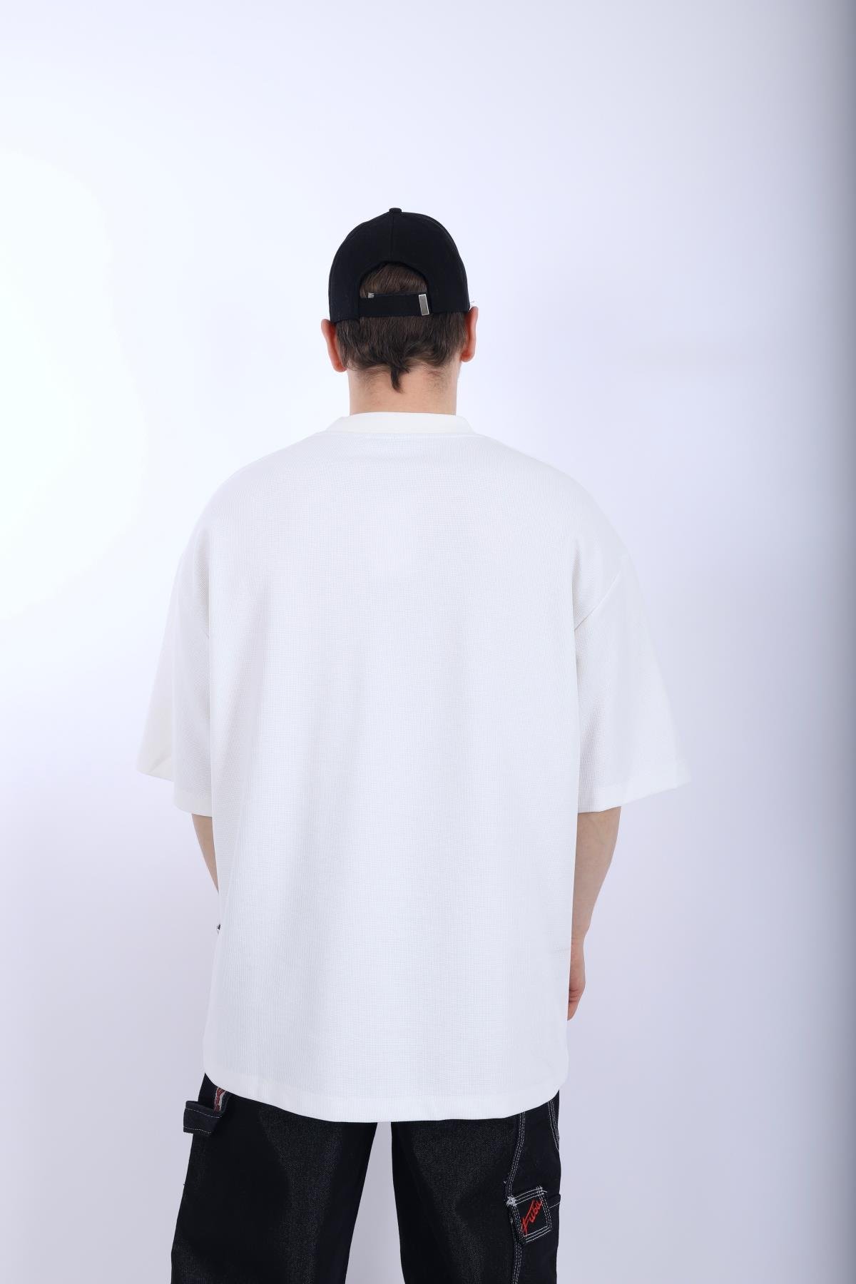 Zr Krem Waffle Kumaş Oversize Tshirt T992