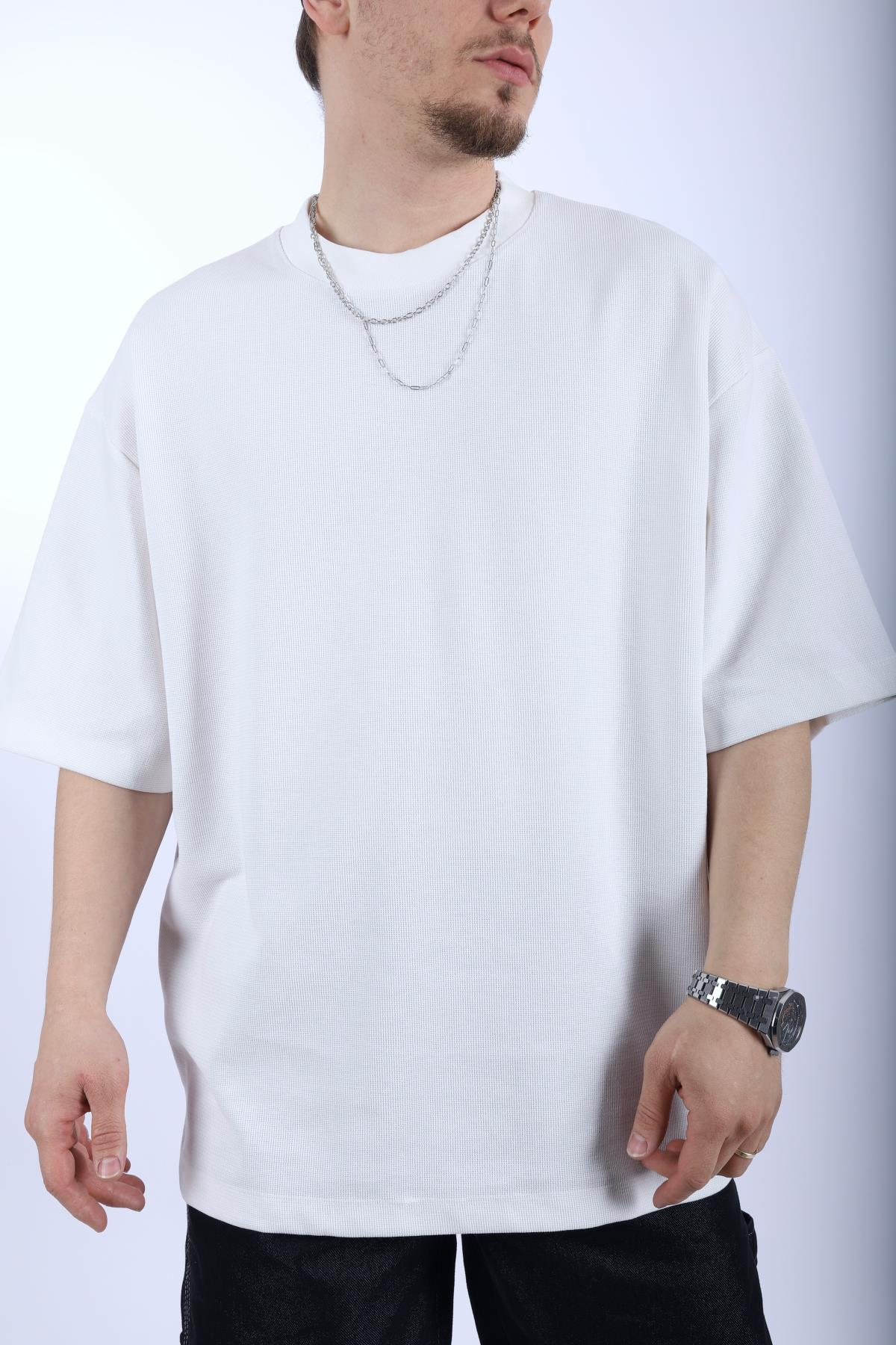 Zr Krem Waffle Kumaş Oversize Tshirt T992