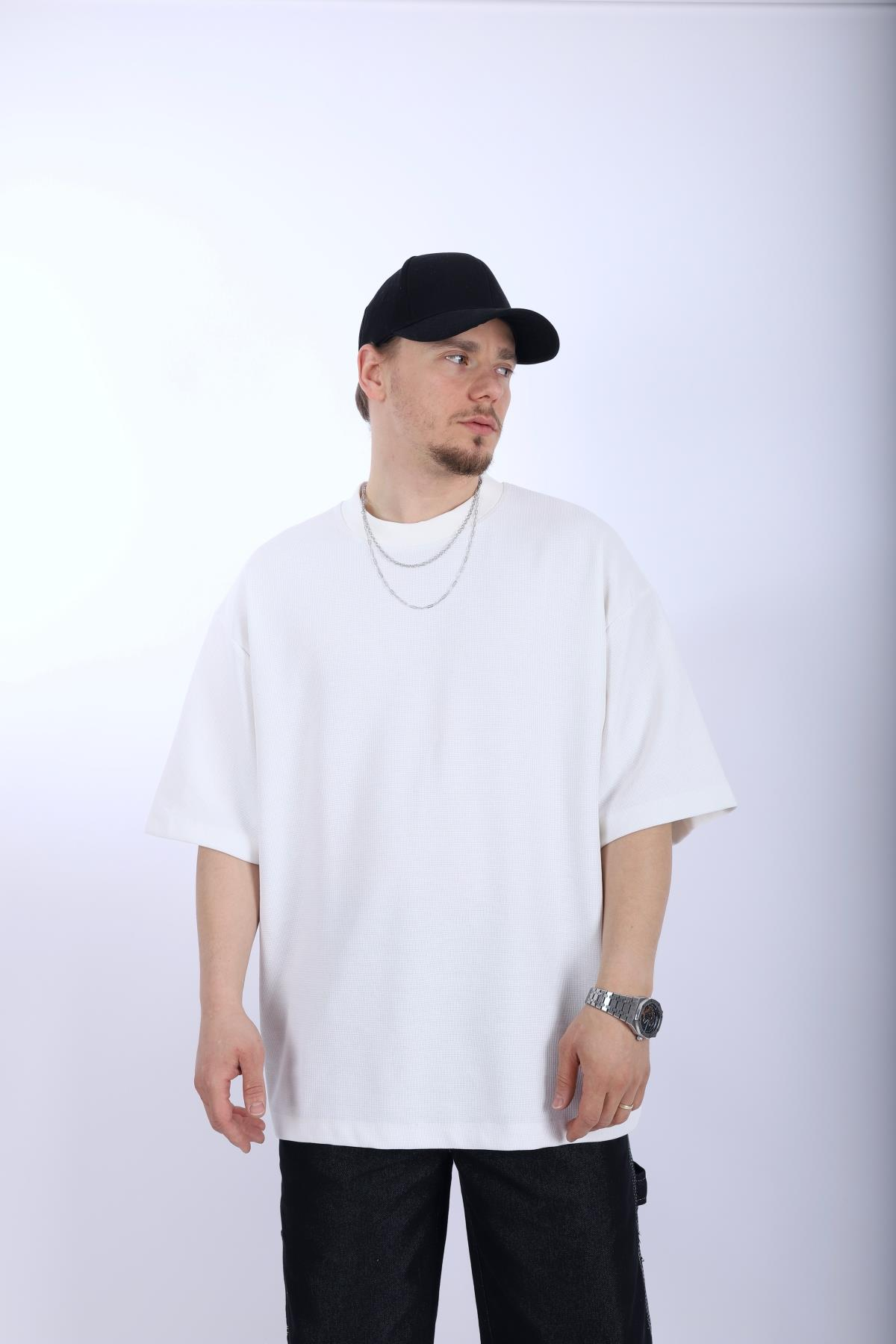 Zr Krem Waffle Kumaş Oversize Tshirt T992