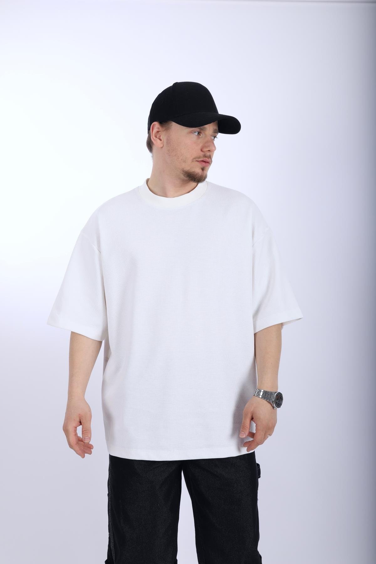 Zr Krem Waffle Kumaş Oversize Tshirt T992