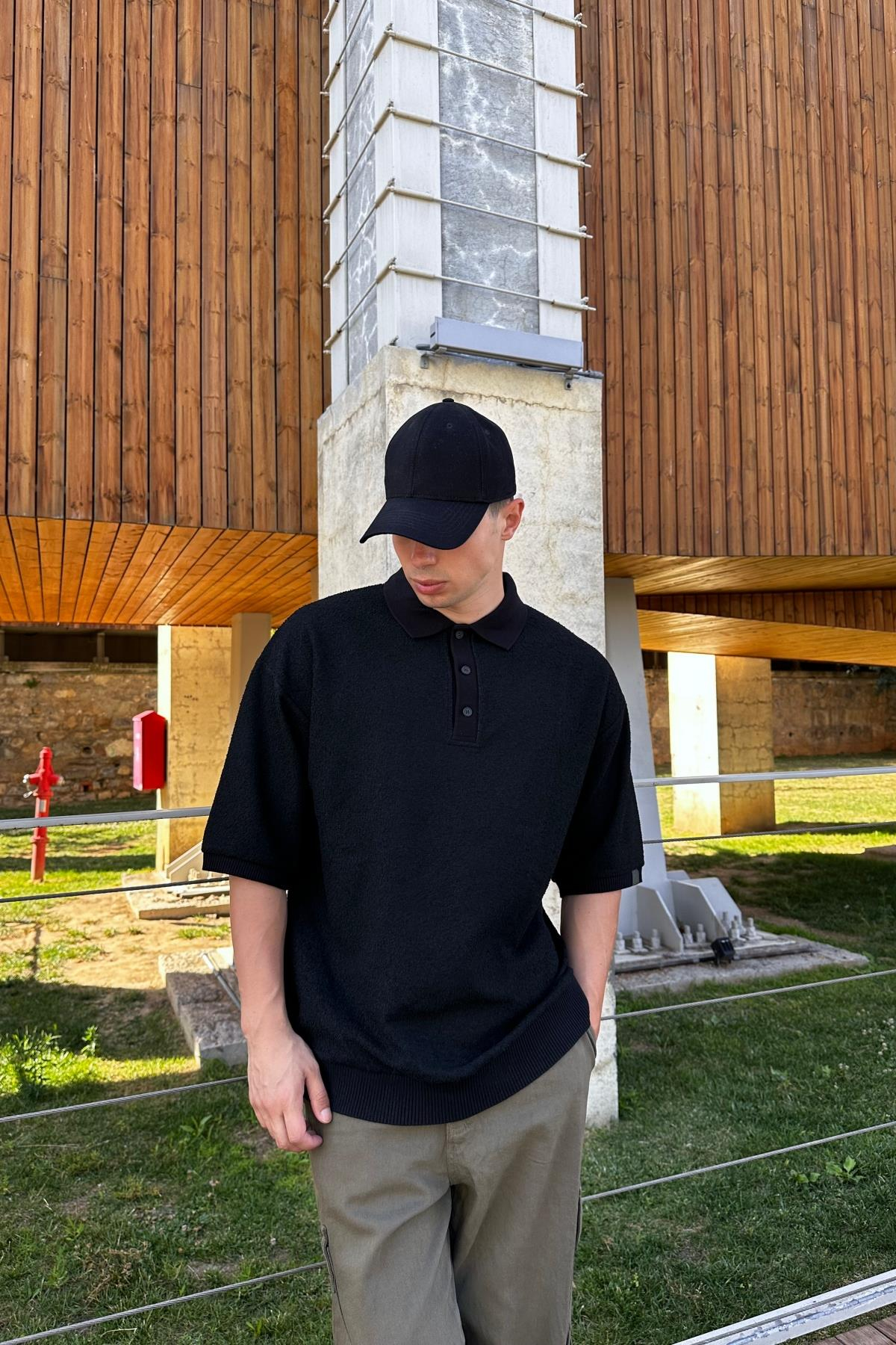 Zr Siyah Polo Yaka Oversize Tshirt T1116