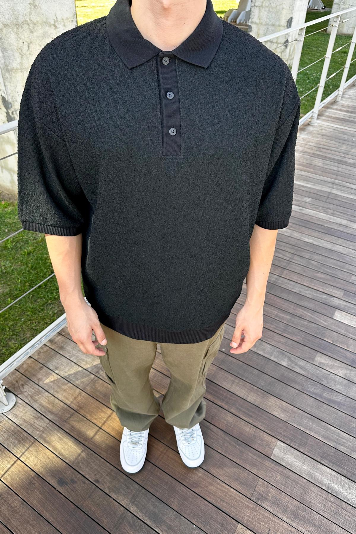 Zr Siyah Polo Yaka Oversize Tshirt T1116