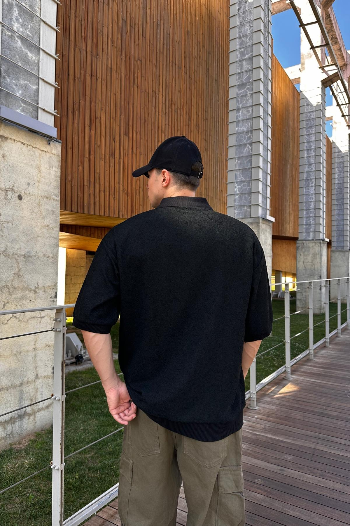 Zr Siyah Polo Yaka Oversize Tshirt T1116