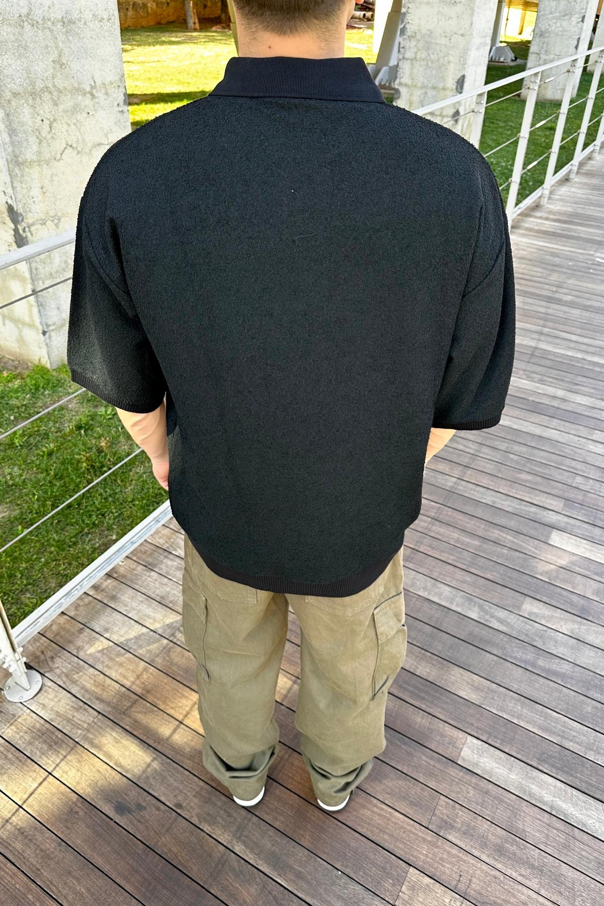 Zr Siyah Polo Yaka Oversize Tshirt T1116
