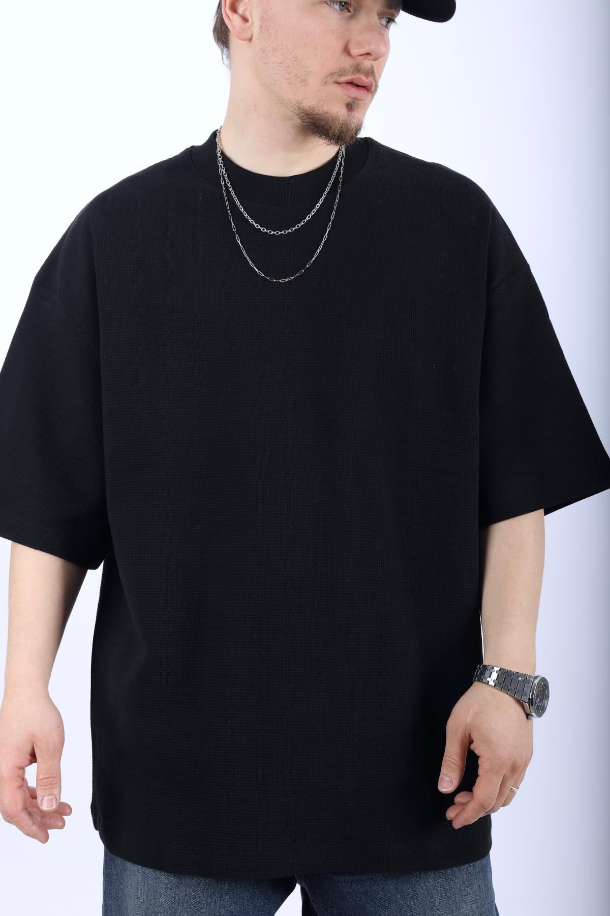Zr Siyah Waffle Kumaş Oversize Tshirt T988