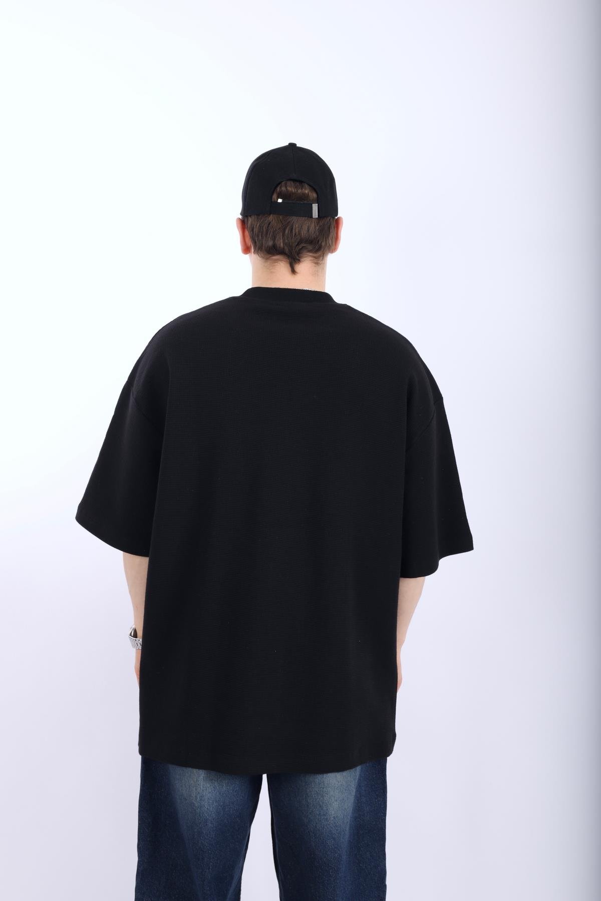 Zr Siyah Waffle Kumaş Oversize Tshirt T988