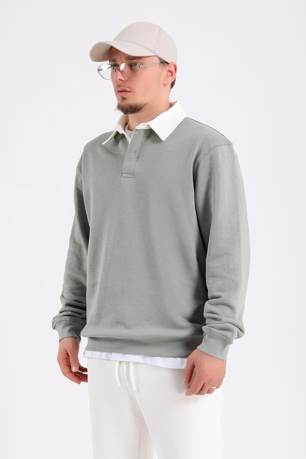 Zr Yeşil Polo Yaka Oversize Sweatshirt SW1197
