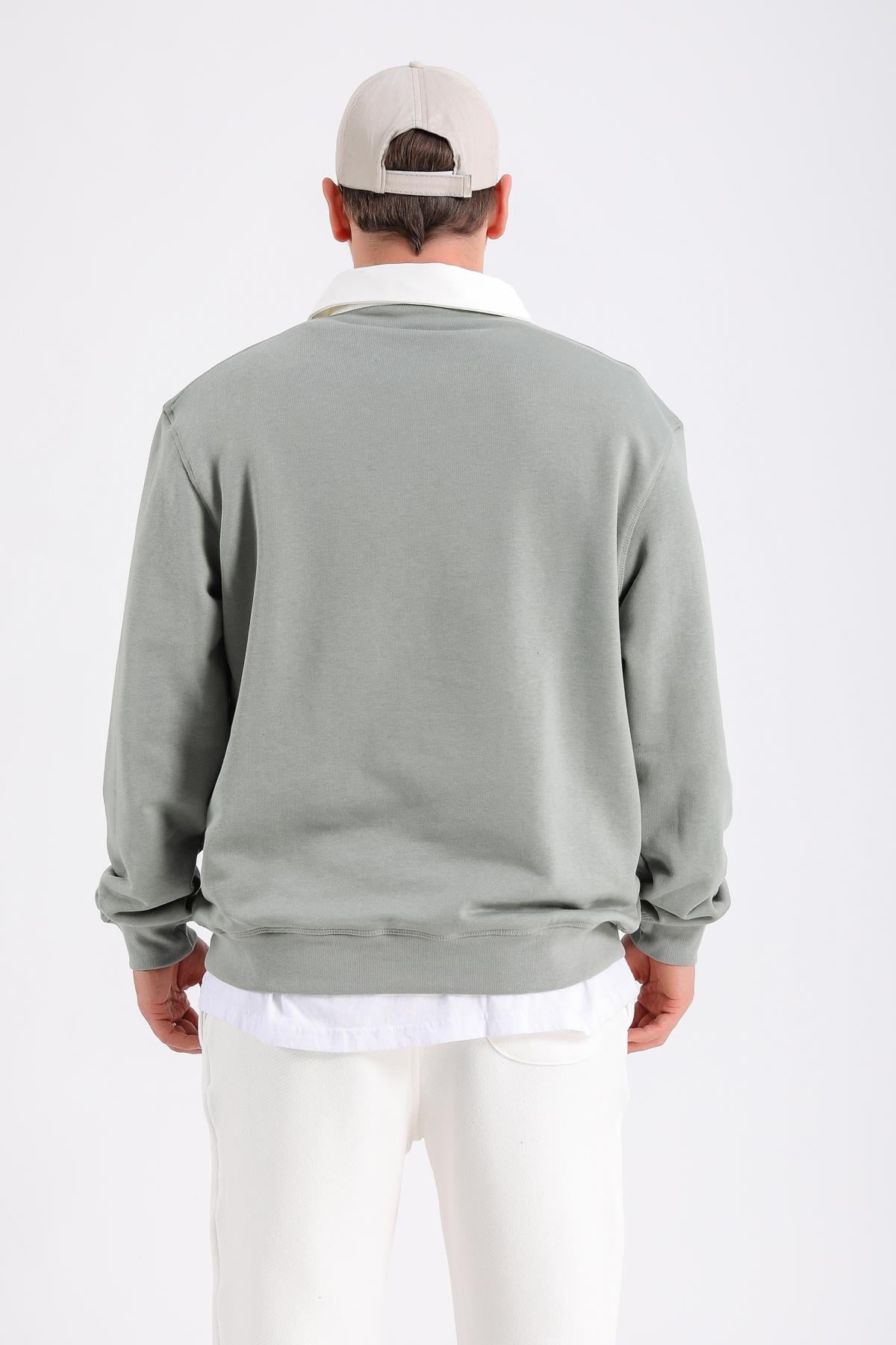 Zr Yeşil Polo Yaka Oversize Sweatshirt SW1197