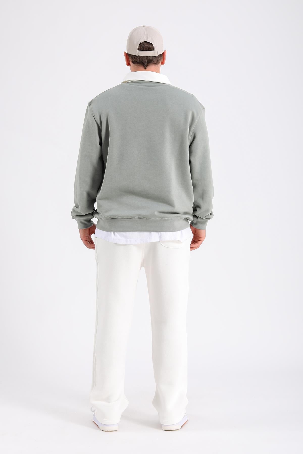Zr Yeşil Polo Yaka Oversize Sweatshirt SW1197
