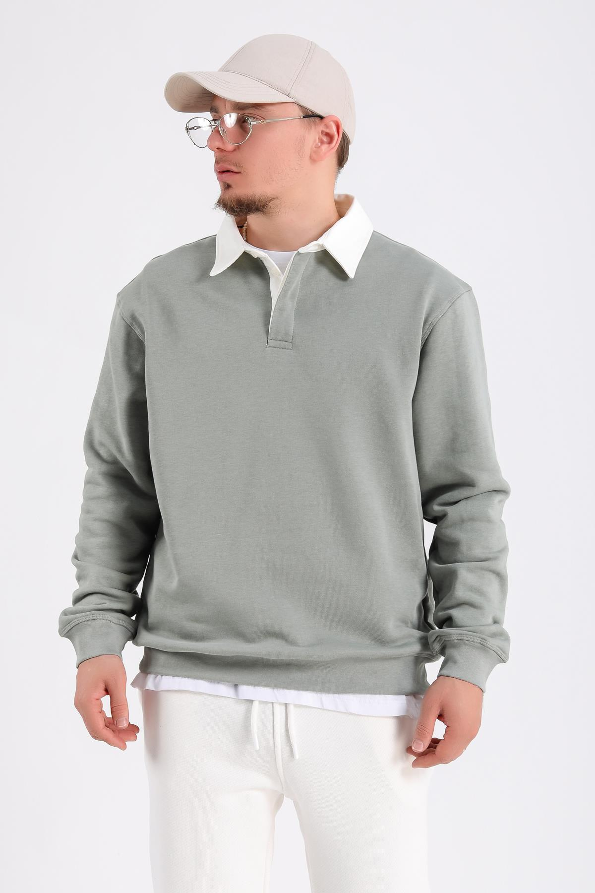 Zr Yeşil Polo Yaka Oversize Sweatshirt SW1197