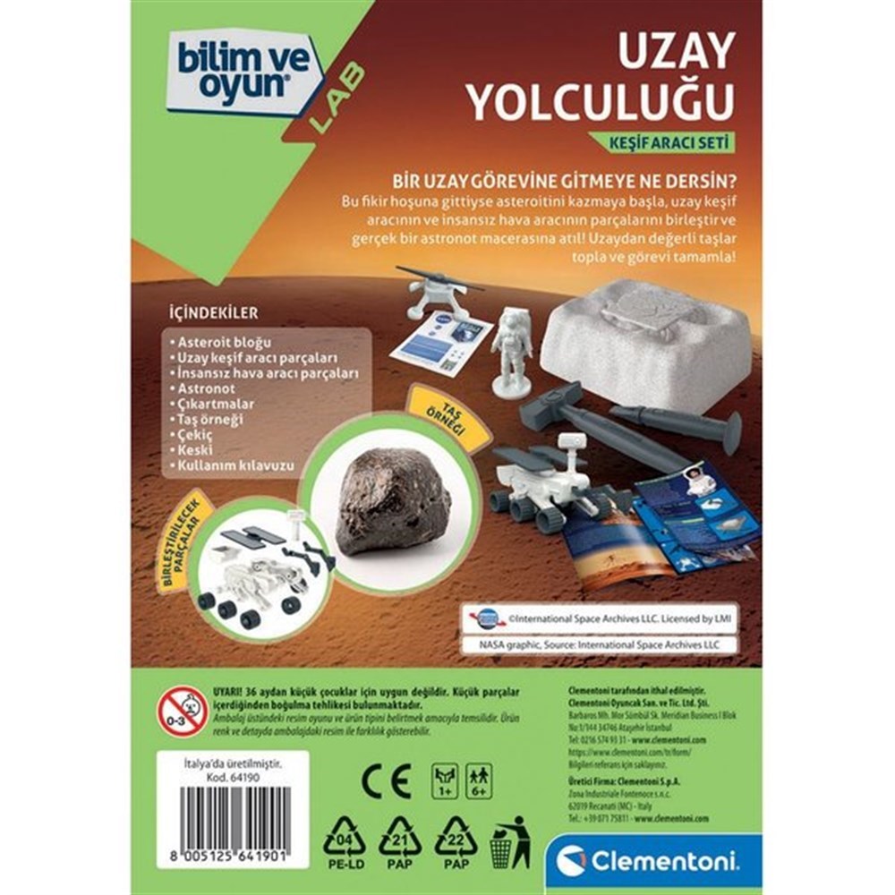 Clementoni Bilim ve Oyun Uzay Yolculuğu Keşif Aracı Seti 64190-Akıl Oyunları