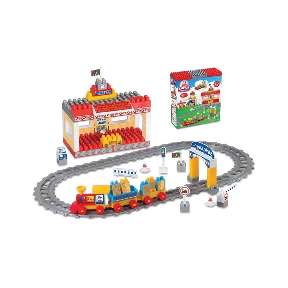Dede Oyuncak Tren İstasyonu Blok Seti 65 Parça 03258-Erkek Oyun Setleri
