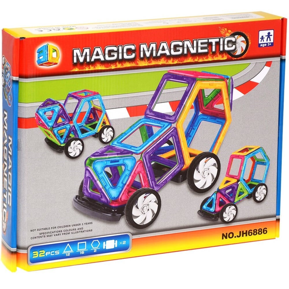 Manyetik Lego 32 Parça Araba KZL-JH6886-3 Boyutlu Puzzle