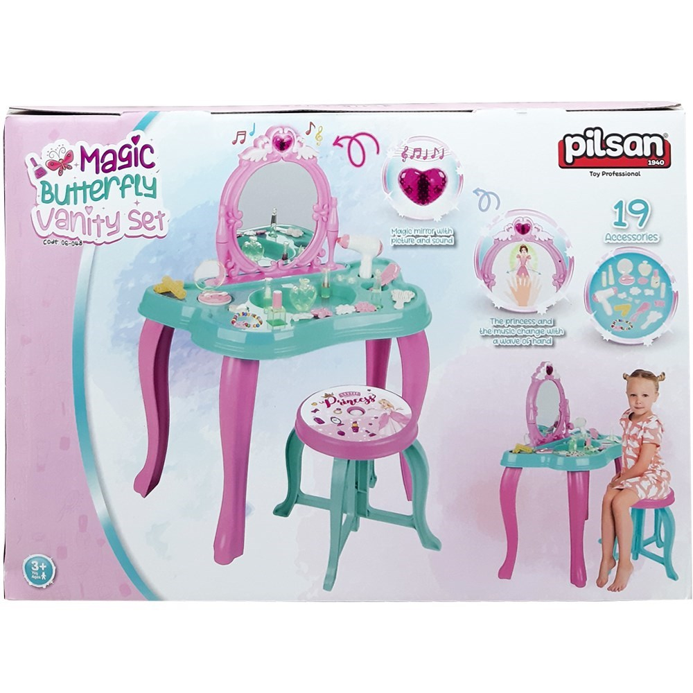 Müzikli Sihirli Kelebek Makyaj Masası 19 Aksesuar Pembe-Mor 3+ 06048-Kız Oyun Setleri
