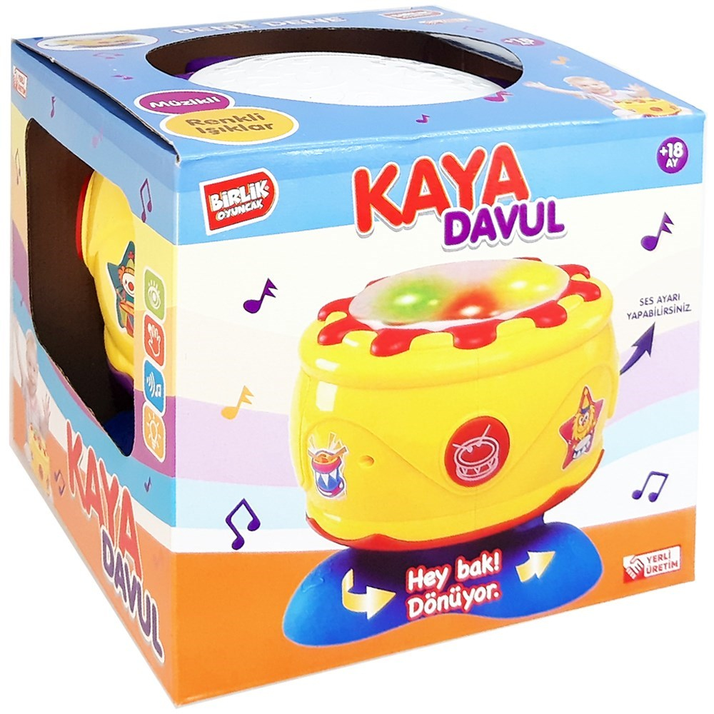 Pilli Işıklı Kaya Davul Sarı 16 Cm URT009-03-Çocuk Müzik Aletleri