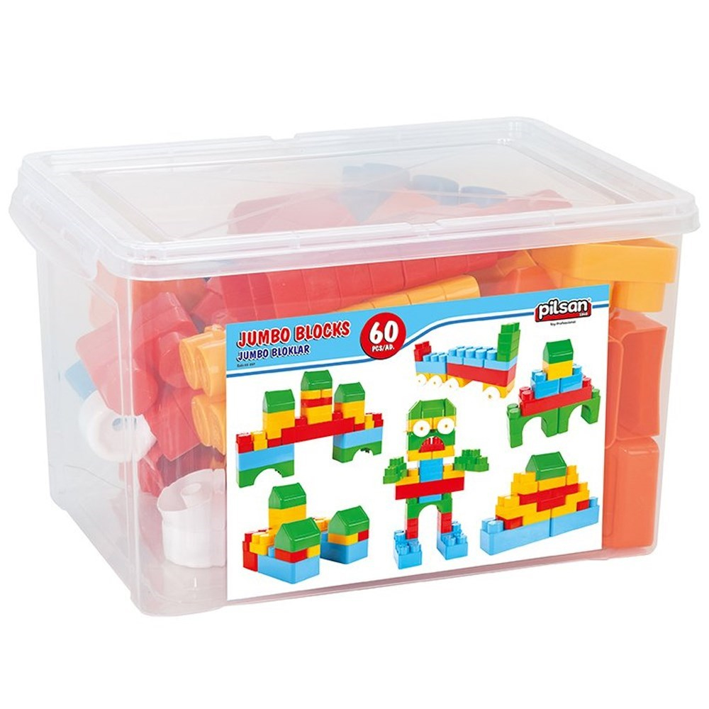 Pilsan Jumbo Sihirli Bloklar 60 Parça 03227 (15 Litre Saklama Kabında)-Lego Oyuncak