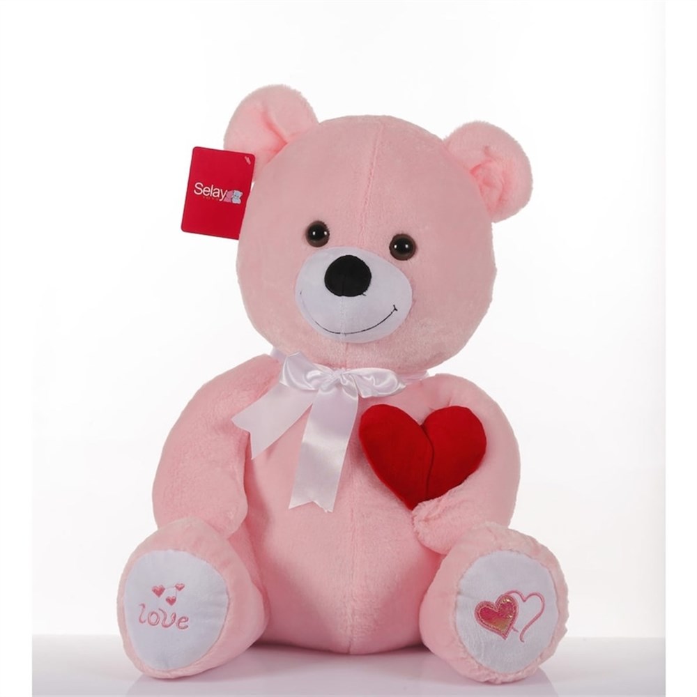Selay Peluş Kalpli Ayıcık Sevgiliye Hediye Oyuncak Ayı 46 Cm-Peluş Oyuncaklar