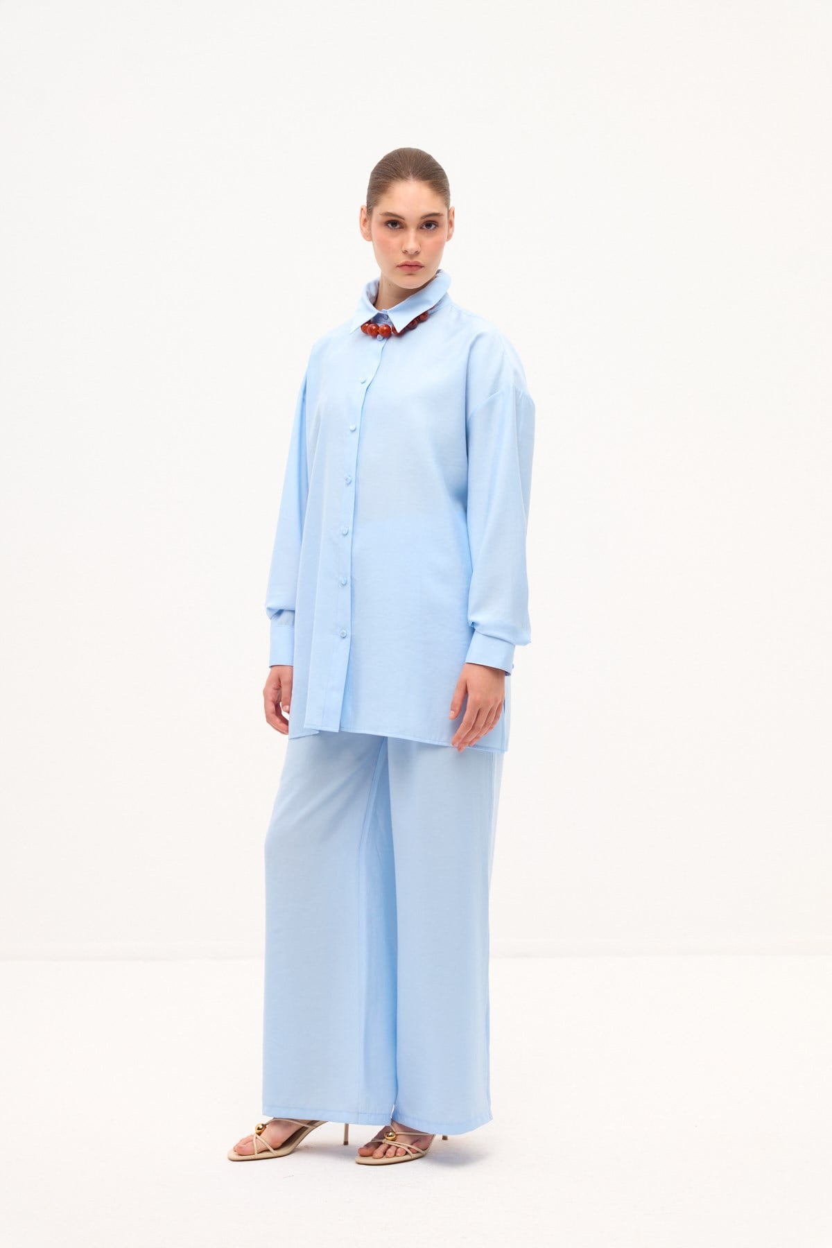 DÖKÜMLÜ OVERSIZE TAŞLANMIŞ MODAL GÖMLEK BEBE MAVİSİ